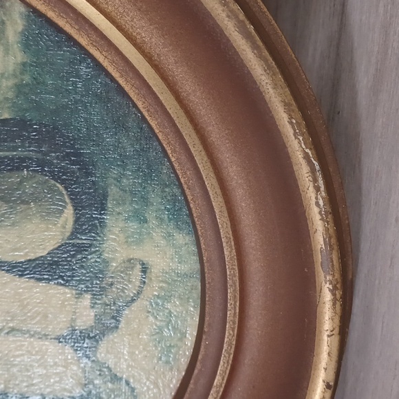 Antique Oval Wood Frame Vintage Wood Frame Art Print Boy & Dog Oval Shadow Box - Picture 6 of 16